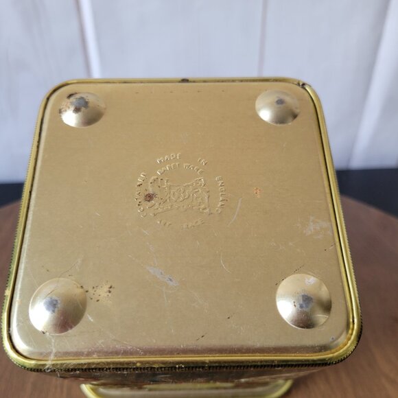 Vintage1970’s Square Green/Gold Barret Tin Canister, Made in England, Floral - Picture 4 of 7